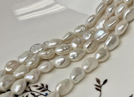 8-9x10-13 mm AAAA Half Strand Large Hole Natural White Keshi Freshwater Pearl Beads Genuine High Luster Rice Nugget Keshi Beads #P3152