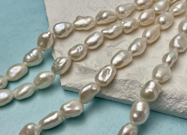 8-9x10-13 mm AAAA Half Strand Large Hole Natural White Keshi Freshwater Pearl Beads Genuine High Luster Rice Nugget Keshi Beads #P3152