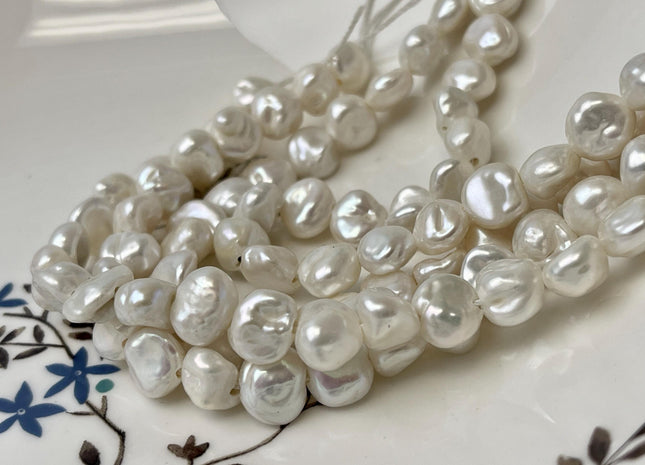 8-10 mm AAA Half Strand High Luster Natural White Keshi Nugget Freshwater Pearl Beads Large Hole Size 1.5 mm Pearl 24 Beads #P3153