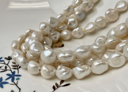 9-10x10-11mm AA Half Strand High Luster Natural White Keshi Nugget Freshwater Pearl Beads Large Hole Size 1.5mm 19 Beads #P3156