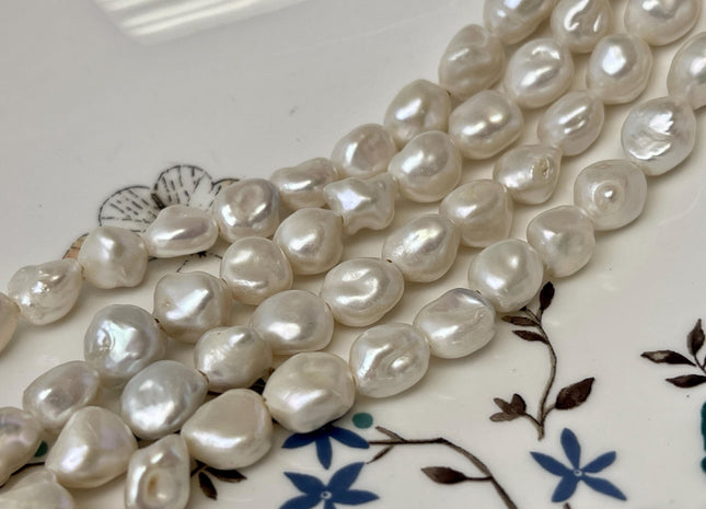 9-10x10-11mm AA Half Strand High Luster Natural White Keshi Nugget Freshwater Pearl Beads Large Hole Size 1.5mm 19 Beads #P3156