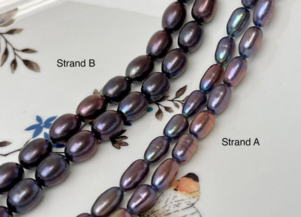 5.5-6x8-9 mm or 7.5-8x10 mm Rice Oval Freshwater Pearls Dark Purplish Metallic Peacock Color Genuine Freshwater Pearl Beads #1114