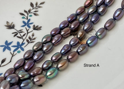 5.5-6x8-9 mm or 7.5-8x10 mm Rice Oval Freshwater Pearls Dark Purplish Metallic Peacock Color Genuine Freshwater Pearl Beads #1114