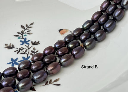 7.5x9 mm OR 7.5x10-11 mm Rice / Oval Freshwater Pearls Dark Purplish Peacock Color Genuine Freshwater Pearl Beads #1114