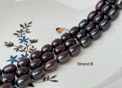5.5-6x8-9 mm or 7.5-8x10 mm Rice Oval Freshwater Pearls Dark Purplish Metallic Peacock Color Genuine Freshwater Pearl Beads #1114