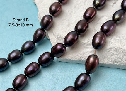 5.5-6x8-9 mm or 7.5-8x10 mm Rice Oval Freshwater Pearls Dark Purplish Metallic Peacock Color Genuine Freshwater Pearl Beads #1114