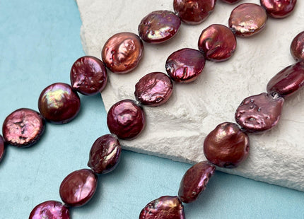 10-12 mm Dark Cranberry Red Freshwater Coin Pearl Beads Genuine Red Color Freshwater Round Coin Freshwater Pearl Beads #P3138