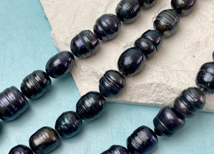 11-12x12-15 mm Dark Bluish Black Peacock Color Freshwater Rice/Oval Pearls Genuine High Luster Freshwater Rice Pearl Beads #P3137