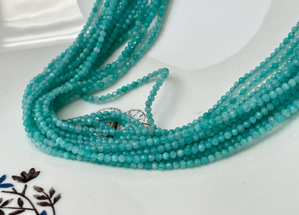 AAA 2 mm Natural Color Peruvian Amazonite Gemstone Beads Sea Blue Green Color Faceted Round Shape Gemstones 15.5 Inches Strands #4715