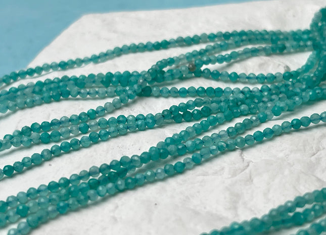 AAA 2 mm Natural Color Peruvian Amazonite Gemstone Beads Sea Blue Green Color Faceted Round Shape Gemstones 15.5 Inches Strands #4715