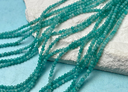 AAA 2 mm Natural Color Peruvian Amazonite Gemstone Beads Sea Blue Green Color Faceted Round Shape Gemstones 15.5 Inches Strands #4715