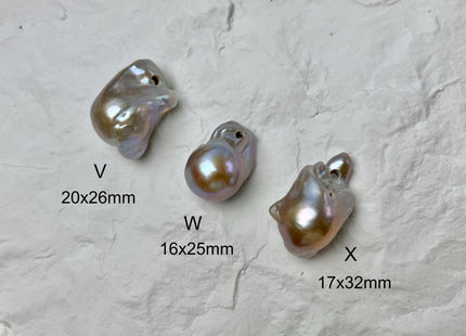 ONE Piece 17-20x25-30 mm AAA Large Hole Jumbo Pinkish Gray Baroque Pearl Hole Size 2.2mm Genuine High Luster TopDrilled Baroque Pearl #P2952