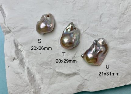 ONE Piece 17-20x25-30 mm AAA Large Hole Jumbo Pinkish Gray Baroque Pearl Hole Size 2.2mm Genuine High Luster TopDrilled Baroque Pearl #P2952