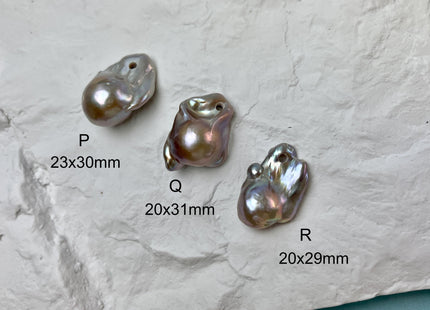 ONE Piece 17-20x25-30 mm AAA Large Hole Jumbo Pinkish Gray Baroque Pearl Hole Size 2.2mm Genuine High Luster TopDrilled Baroque Pearl #P2952