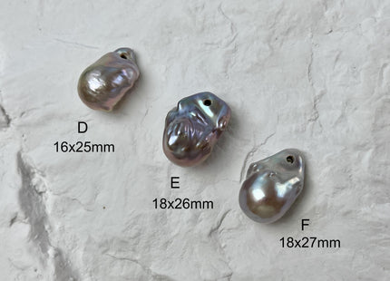 ONE Piece 17-20x25-30 mm AAA Large Hole Jumbo Pinkish Gray Baroque Pearl Hole Size 2.2mm Genuine High Luster TopDrilled Baroque Pearl #P2952