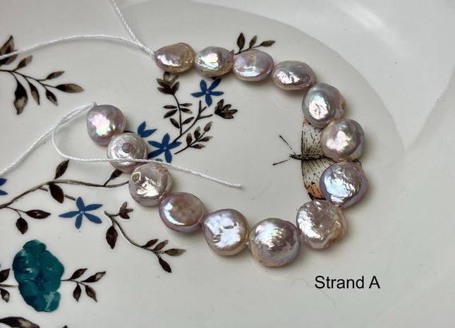 11-12mm AA Half Strand Natural Mauve Pink Large Hole Coin Freshwater Pearl Hole Size 1.2mm #P2955