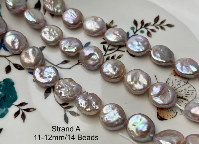 11-12mm AA Half Strand Natural Mauve Pink Large Hole Coin Freshwater Pearl Hole Size 1.2mm #P2955