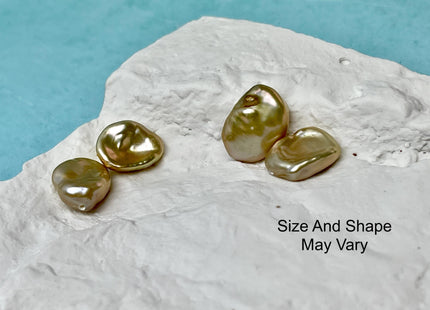 One Pair 10-12mm AAAA Gold Flat Keshi Freshwater Pearl Half Drilled Matching Earring Very Rare High Luster Cornflake Pearls #P2958