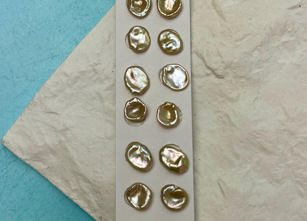 One Pair 10-12mm AAAA Gold Flat Keshi Freshwater Pearl Half Drilled Matching Earring Very Rare High Luster Cornflake Pearls #P2958