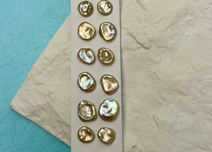 One Pair 10-12mm AAAA Gold Flat Keshi Freshwater Pearl Half Drilled Matching Earring Very Rare High Luster Cornflake Pearls #P2958