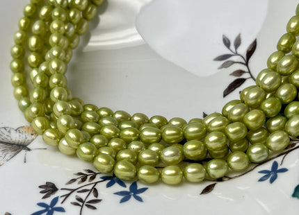 6x7 mm AAA Rice/Oval Freshwater Pearl Beads Light Green Color Genuine Smooth Freshwater Pearls #P2962