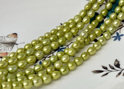 6x7 mm AAA Rice/Oval Freshwater Pearl Beads Light Green Color Genuine Smooth Freshwater Pearls #P2962