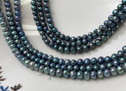 5-6 mm Dark Blue Peacock Color Potato Freshwater Pearl Beads Genuine Cultured Freshwater Peacock Color Pearl Beads #P3142