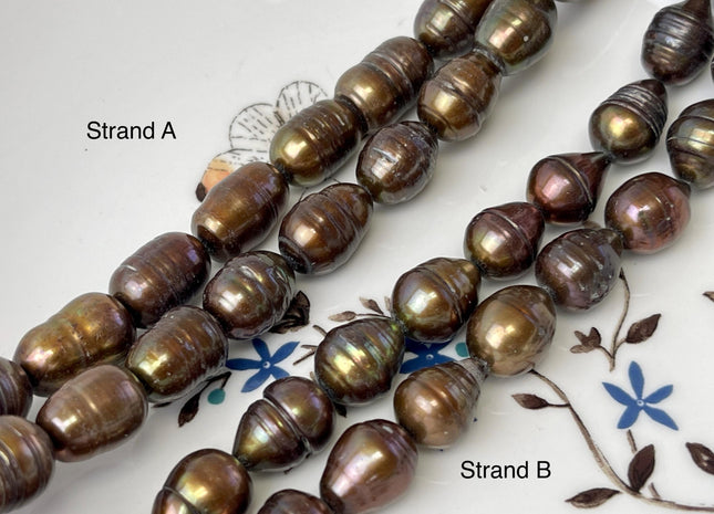 10-11x12-17 mm Copper Brown Color Freshwater Rice/Oval Pearls Genuine Copper Brown Freshwater Rice Pearl Beads #1923