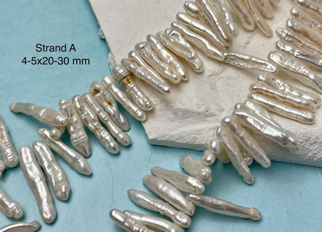 4-5x16-32 mm Natural White Top Drilled Biwa Stick Freshwater Pearl Beads Genuine Rare Freshwater Natural White Biwa Stick Pearls #P3143