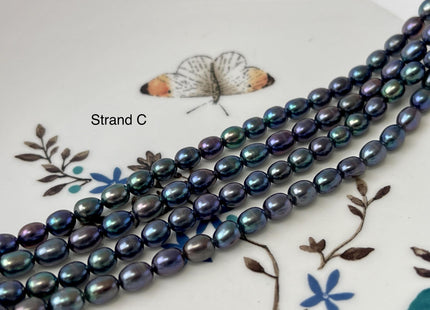5-6x7-8 mm AAA Blue Rainbow Peacock Color Rice/Oval Freshwater Pearls Peacock Color Genuine High Luster Freshwater Pearl Beads #1199