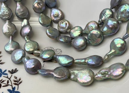 12-13 mm Greenish Gray Color Coin Freshwater Pearl Beads Genuine High Luster Tear Drop Shape Freshwater Coin Pearls #P3144