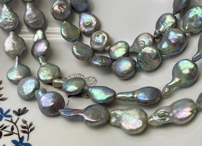 12-13 mm Greenish Gray Color Coin Freshwater Pearl Beads Genuine High Luster Tear Drop Shape Freshwater Coin Pearls #P3144
