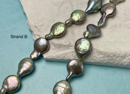 12-13 mm Greenish Gray Color Coin Freshwater Pearl Beads Genuine High Luster Tear Drop Shape Freshwater Coin Pearls #P3144