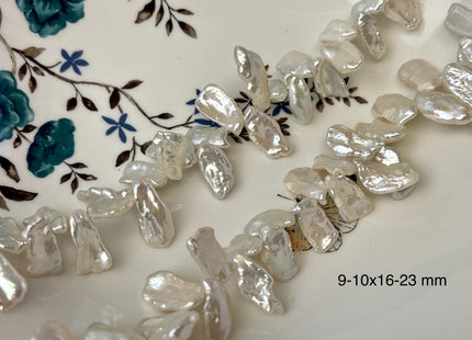 9-10x16-23 mm 10x13-15 mm AAAA Top Drilled Natural White Biwa Genuine High Luster Freshwater Keshi Biwa Pearl Beads #P2576