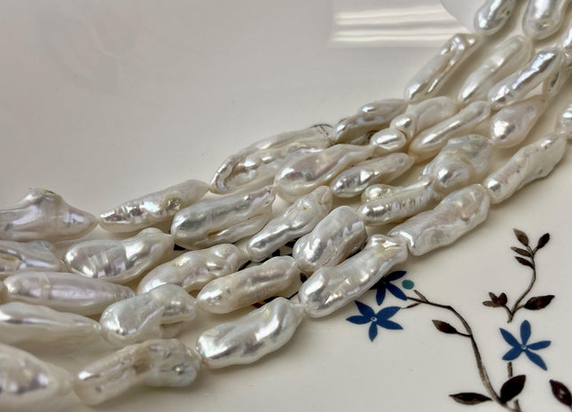 7-10x13-30 mm Natural White Biwa Stick Freshwater Pearls Genuine Natural White Stick Pearls Natural Freshwater Pearl Beads #P3159