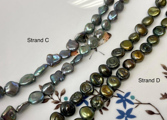 6-8 mm Green Gray Brown Peacock Color Keshi Nugget Freshwater Pearl Beads Center Drilled Very Rare High Luster Keshi Nugget Pearl #P3145
