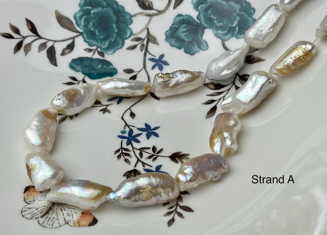 9-13x18-27 mm AAA Natural White Seaweed Biwa Stick Freshwater Pearl Beads Genuine High Luster Rare Thick Biwa Keshi Freshwater Pearls #P2964