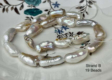 9-13x18-27 mm AAA Natural White Seaweed Biwa Stick Freshwater Pearl Beads Genuine High Luster Rare Thick Biwa Keshi Freshwater Pearls #P2964