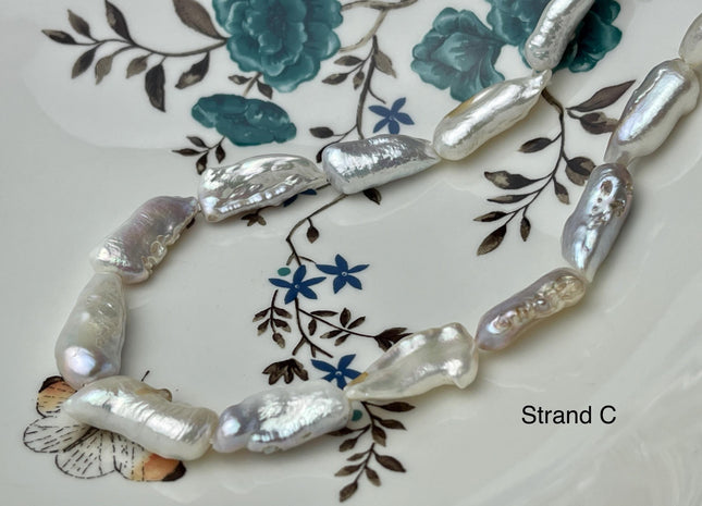 9-13x18-27 mm AAA Natural White Seaweed Biwa Stick Freshwater Pearl Beads Genuine High Luster Rare Thick Biwa Keshi Freshwater Pearls #P2964