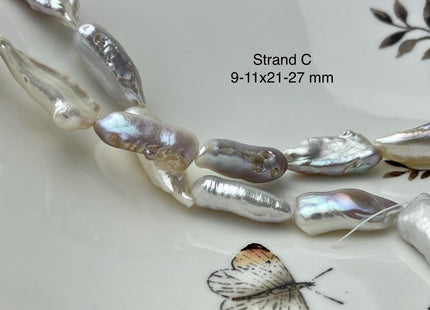 9-13x18-27 mm AAA Natural White Seaweed Biwa Stick Freshwater Pearl Beads Genuine High Luster Rare Thick Biwa Keshi Freshwater Pearls #P2964