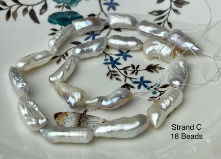 9-13x18-27 mm AAA Natural White Seaweed Biwa Stick Freshwater Pearl Beads Genuine High Luster Rare Thick Biwa Keshi Freshwater Pearls #P2964