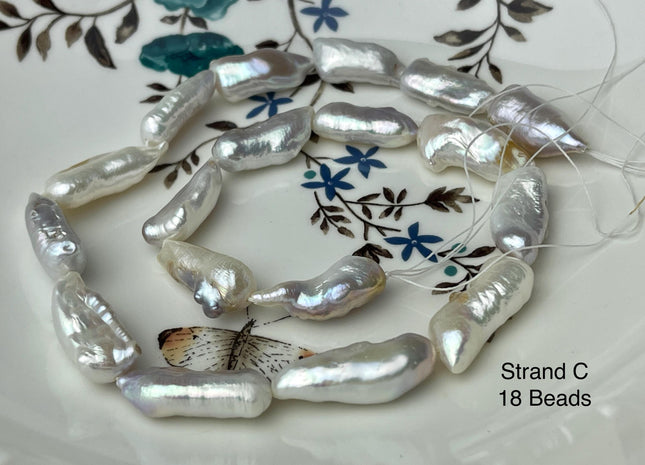 9-13x18-27 mm AAA Natural White Seaweed Biwa Stick Freshwater Pearl Beads Genuine High Luster Rare Thick Biwa Keshi Freshwater Pearls #P2964