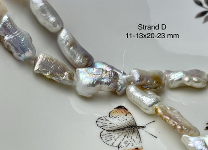 9-13x18-27 mm AAA Natural White Seaweed Biwa Stick Freshwater Pearl Beads Genuine High Luster Rare Thick Biwa Keshi Freshwater Pearls #P2964