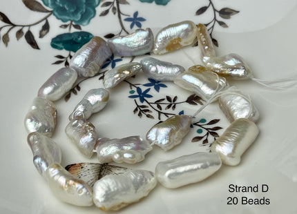 9-13x18-27 mm AAA Natural White Seaweed Biwa Stick Freshwater Pearl Beads Genuine High Luster Rare Thick Biwa Keshi Freshwater Pearls #P2964