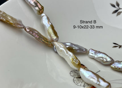 8-11x18-33 mm AAA Natural Mauve Pink Seaweed Biwa Stick Freshwater Pearl Beads Genuine High Luster Rare Biwa Keshi Freshwater Pearls #P2965