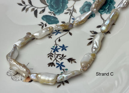 8-11x18-33 mm AAA Natural White Seaweed Biwa Stick Freshwater Pearl Beads Genuine High Luster Rare Thick Biwa Keshi Freshwater Pearls #P2965