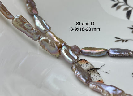 8-11x18-33 mm AAA Natural White Seaweed Biwa Stick Freshwater Pearl Beads Genuine High Luster Rare Thick Biwa Keshi Freshwater Pearls #P2965