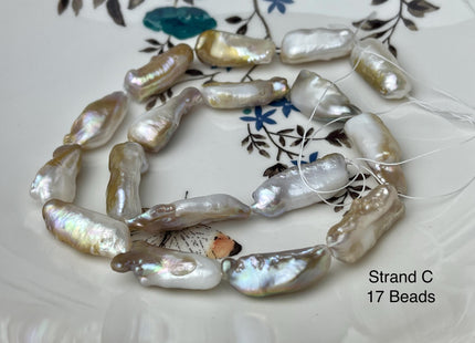 8-11x18-33 mm AAA Natural White Seaweed Biwa Stick Freshwater Pearl Beads Genuine High Luster Rare Thick Biwa Keshi Freshwater Pearls #P2965