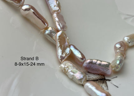 8-10x15-23 mm AAA Natural White Pink Biwa Stick Freshwater Pearl Beads Genuine High Luster Rare Thick Biwa Keshi Freshwater Pearls #P2966