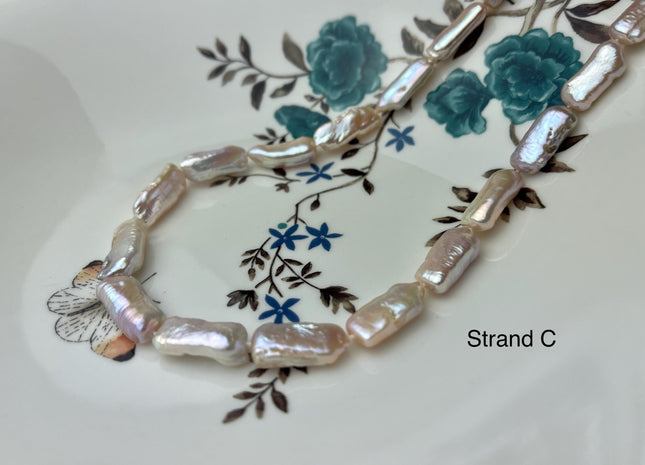 8-10x15-23 mm AAA Natural White Pink Biwa Stick Freshwater Pearl Beads Genuine High Luster Rare Thick Biwa Keshi Freshwater Pearls #P2966